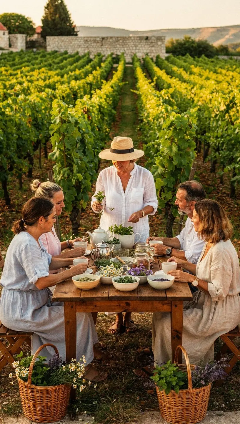 Biljna mješavina čaja s kamilicom i mentom na bijelom tanjuru