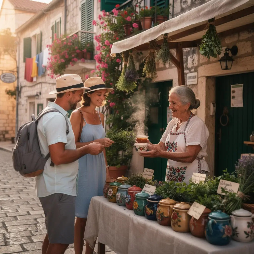 Uživanje u trenutku mira uz čaj i prirodne elemente poput kamenčića i lišća.