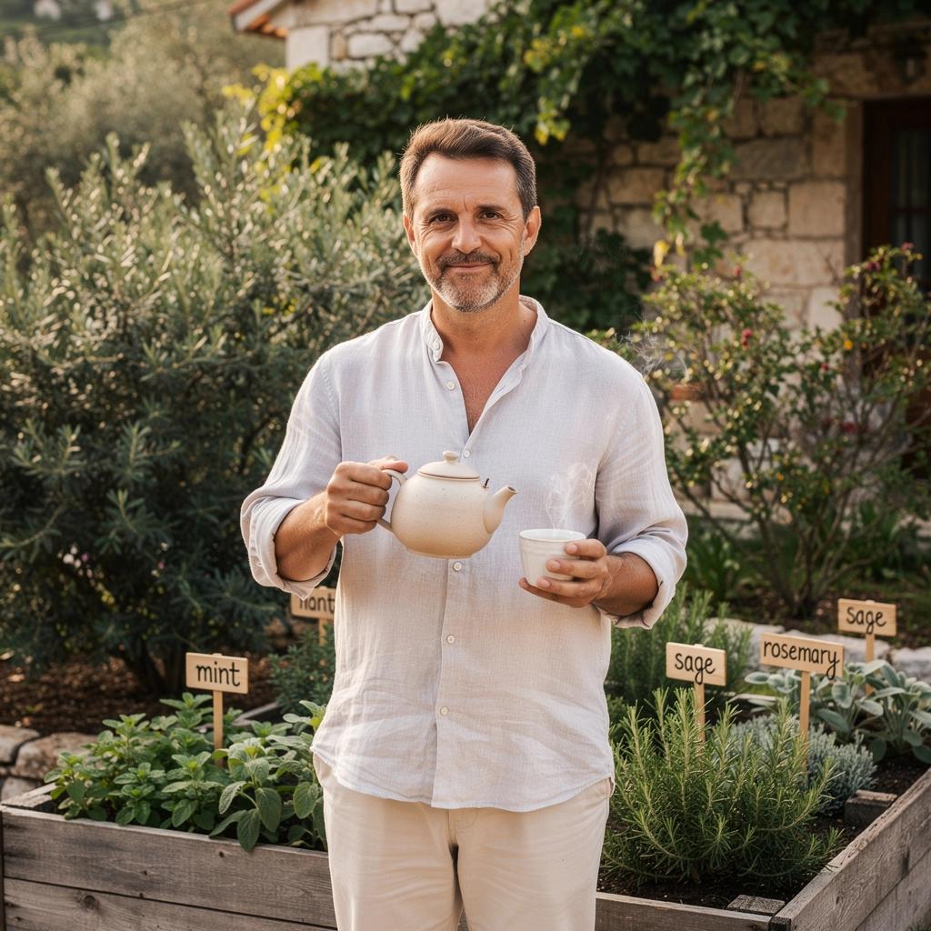 Slikovito polje lavande s čajem na stolu u prirodi